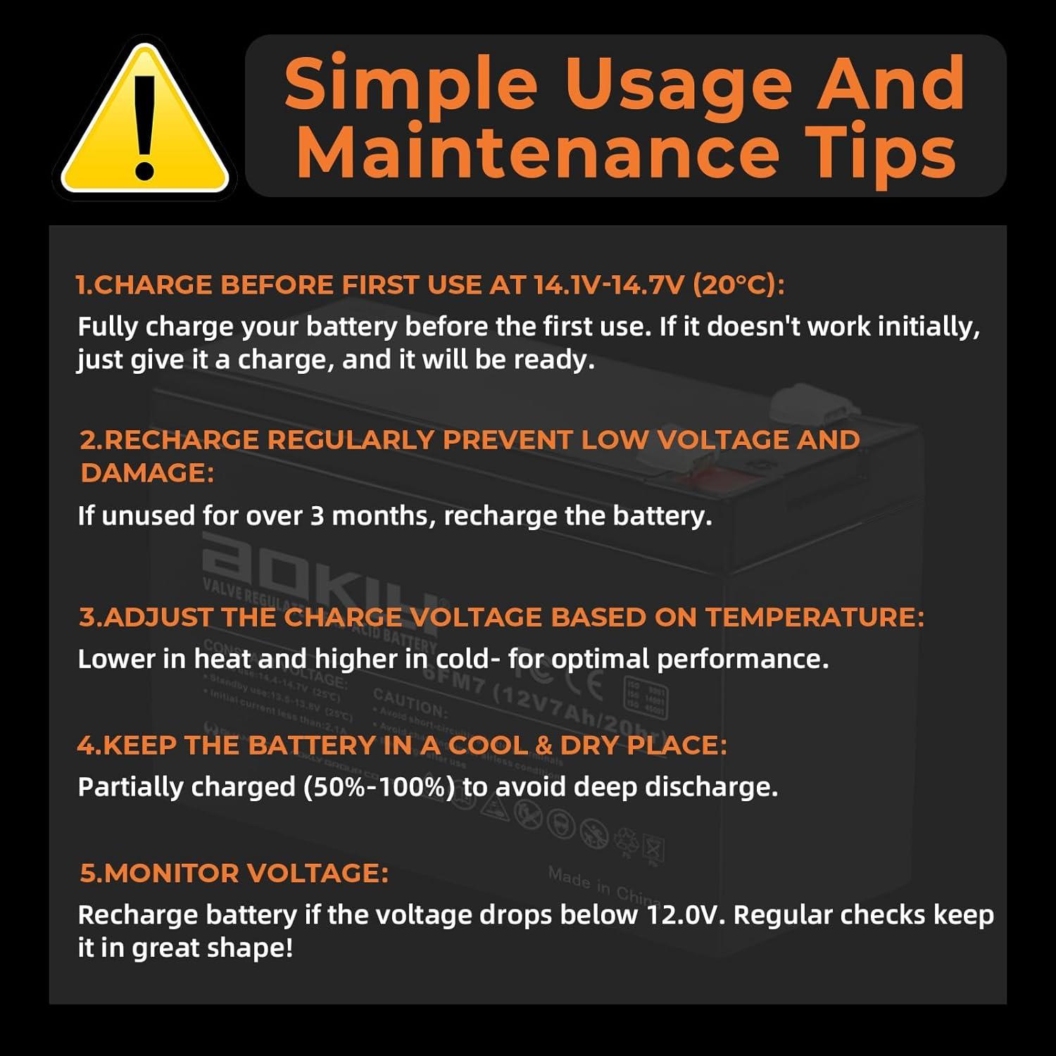 Batería de Plomo Ácido Sellada Aokly 12V 7Ah AGM