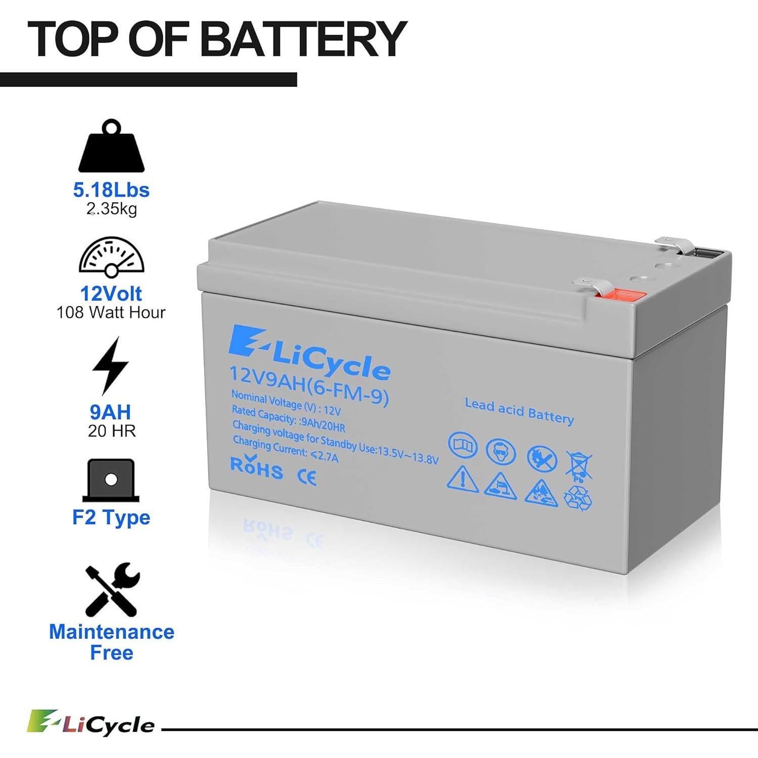 Paquete de 2 Baterías AGM 12V 9AH E LiCycle - Reemplazo Compatible