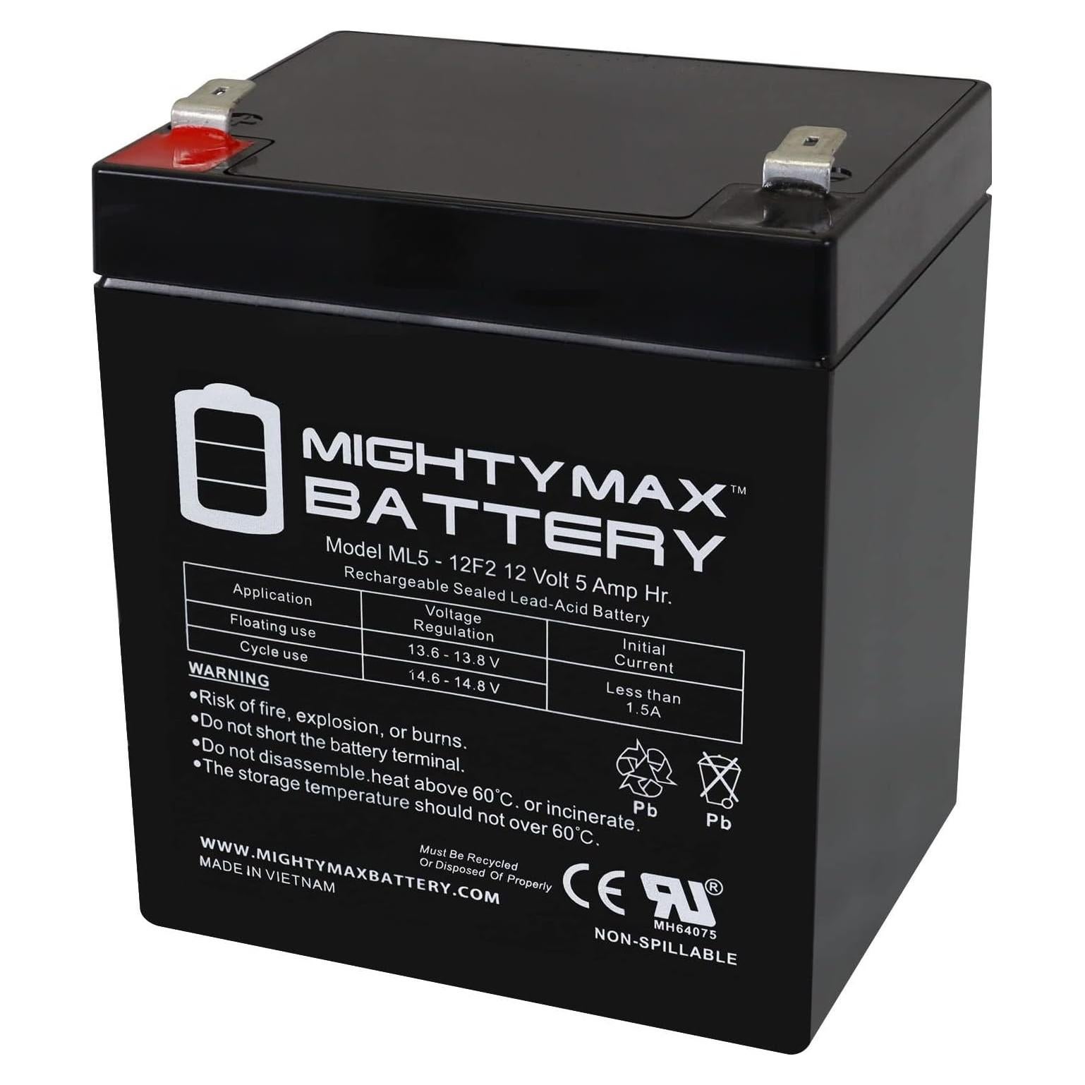 Batería Mighty Max ML5-12F2 12V 5AH SLA Recargable