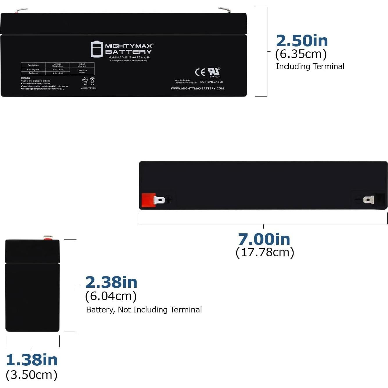 Batería Recargable SLA AGM Mighty Max ML2.3-12 12V 2.3AH