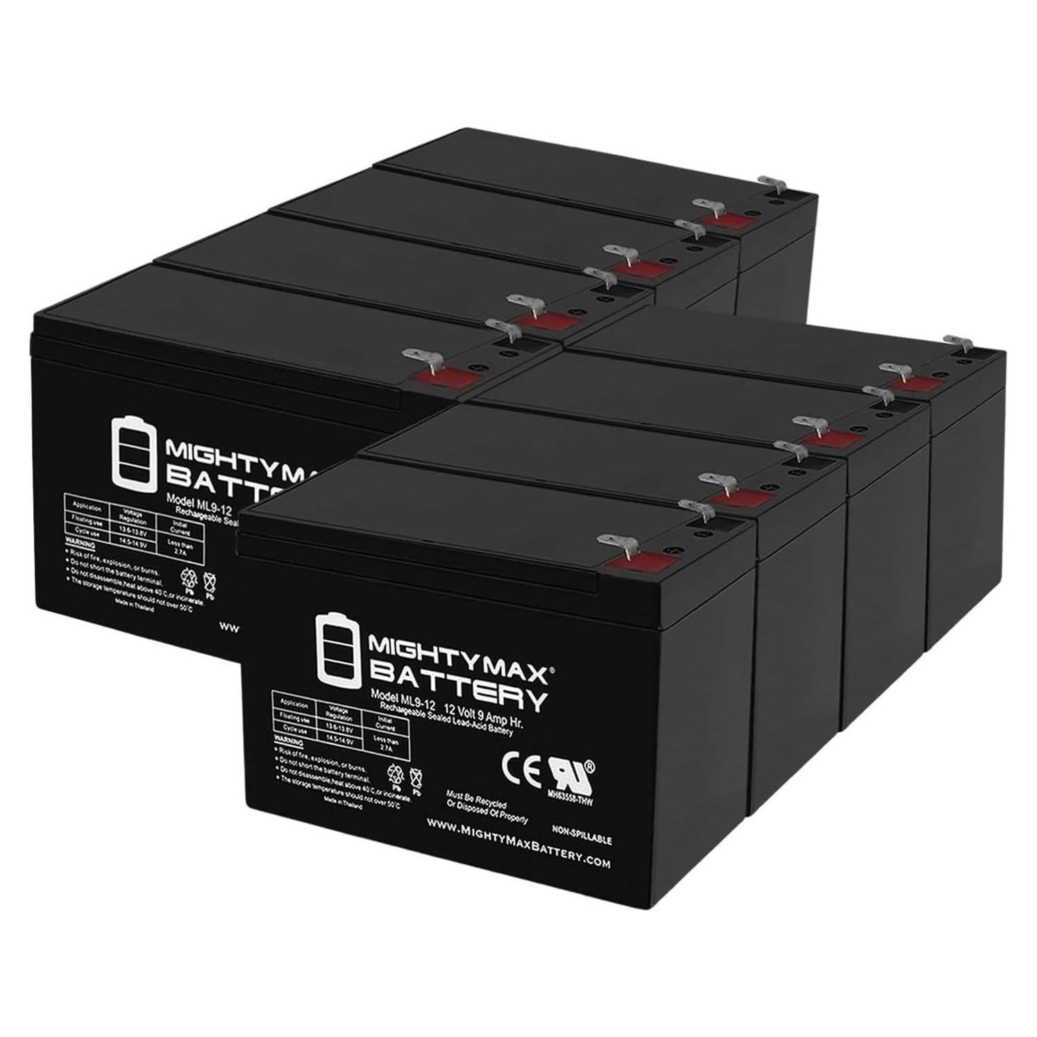 Batería recargable Mighty Max 12V 9Ah SLA - Paquete de 8