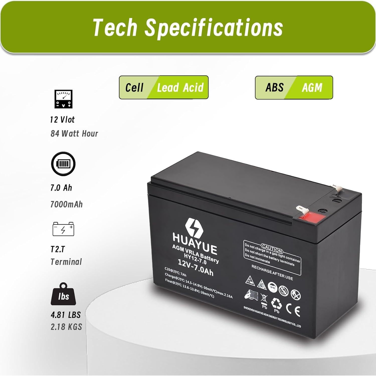 Batería recargable 12V 7Ah HUAYUE VRLA SLA para alarma