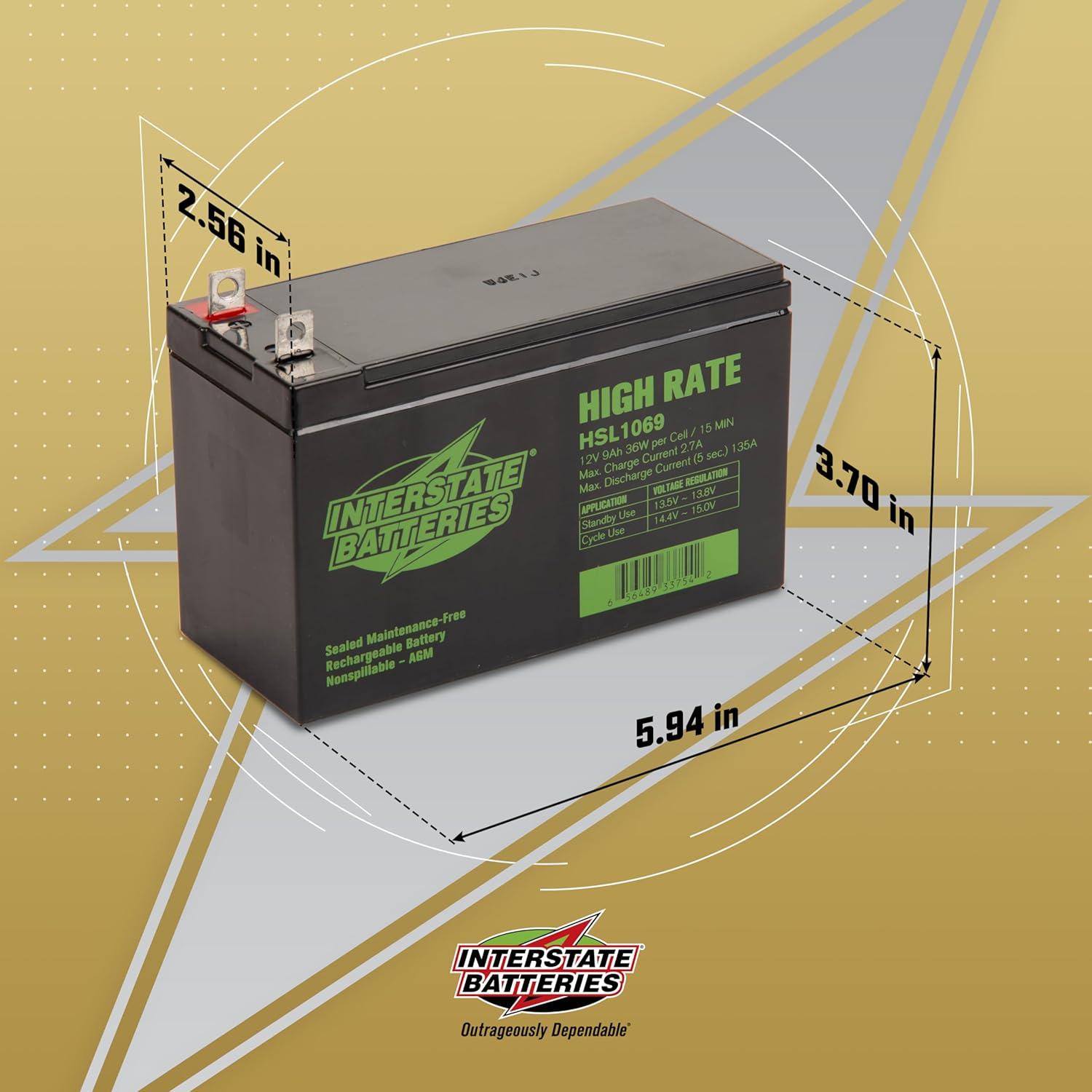 Batería SLA 12V 9Ah Interstate HSL1069 para Generadores UPS