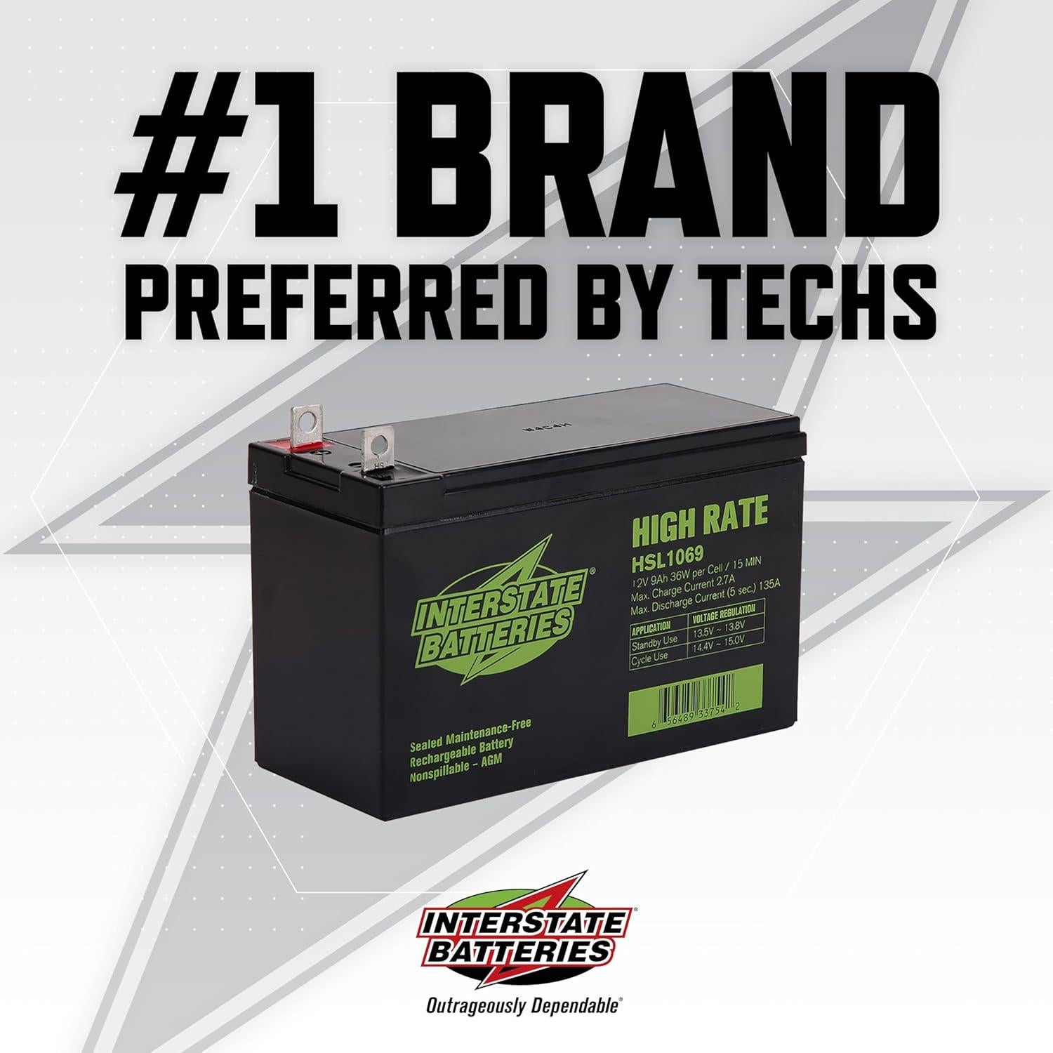 Batería SLA 12V 9Ah Interstate HSL1069 para Generadores UPS