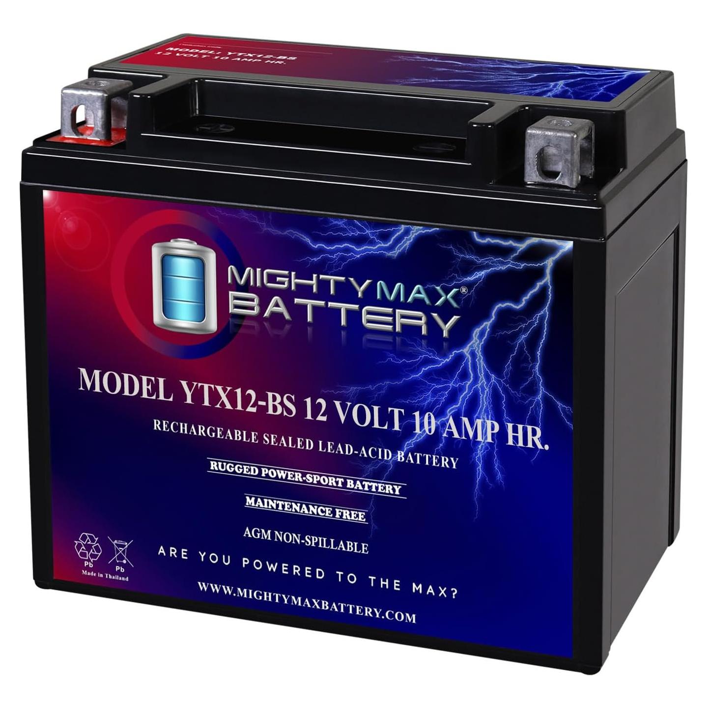 Batería Mighty Max YTX12-BS 12V 10AH 180 CCA para Motocicleta