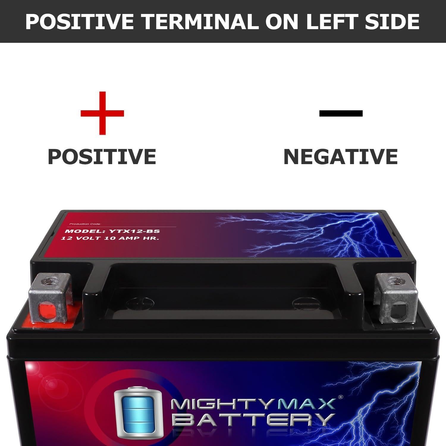 Batería Mighty Max YTX12-BS 12V 10AH 180 CCA para Motocicleta
