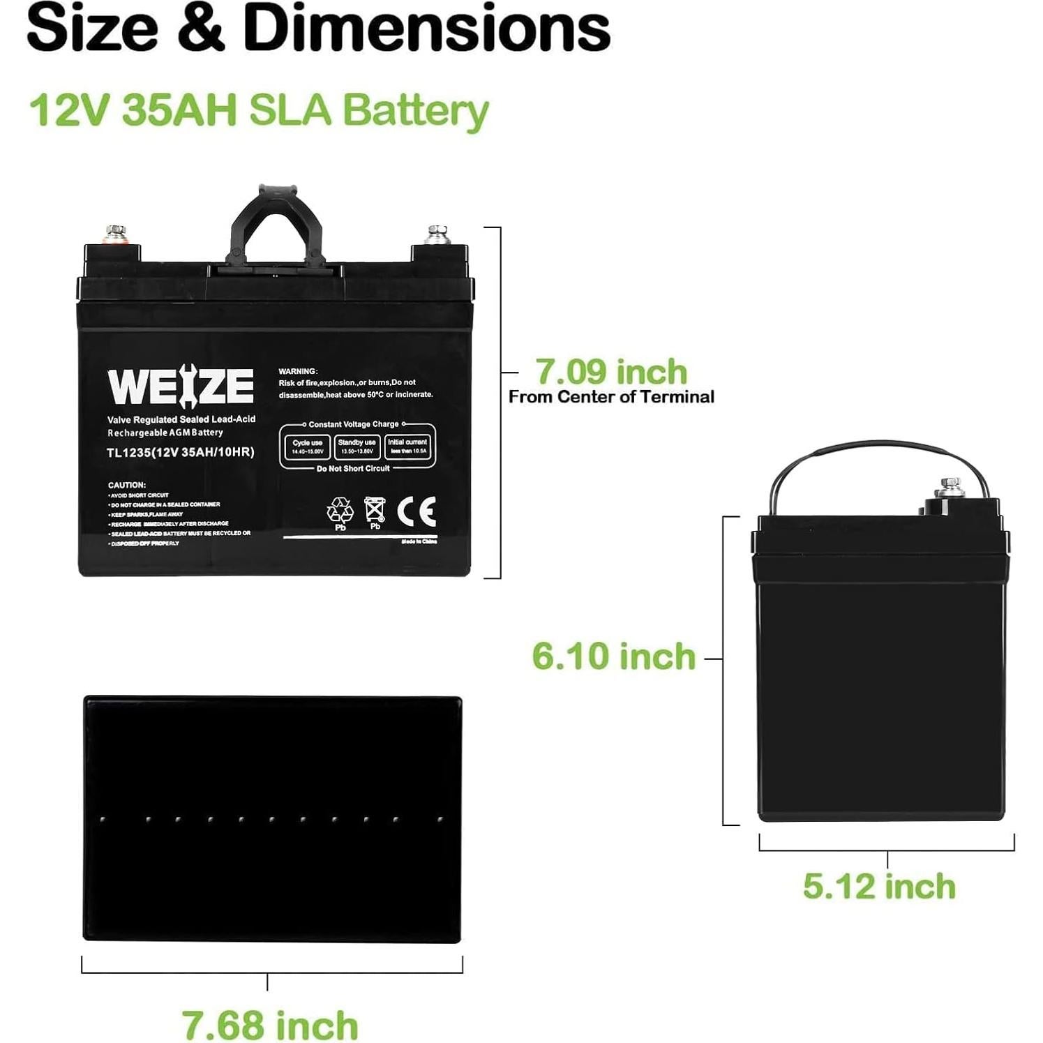 Batería de Ciclo Profundo Weize 12V 35AH - Juego de 2 para Scooter