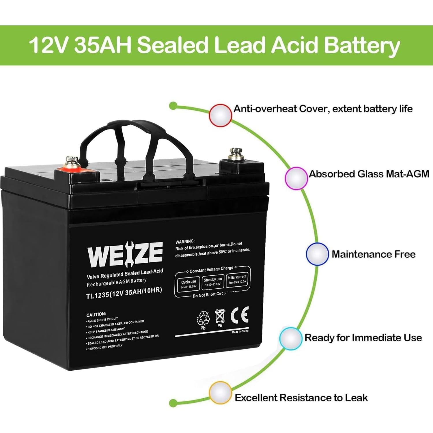 Batería de Ciclo Profundo Weize 12V 35AH - Juego de 2 para Scooter