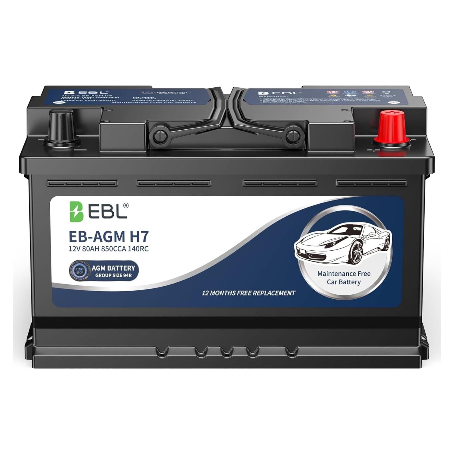 Batería de Automóvil EBL AGM 12V 80Ah Grupo 94 H7