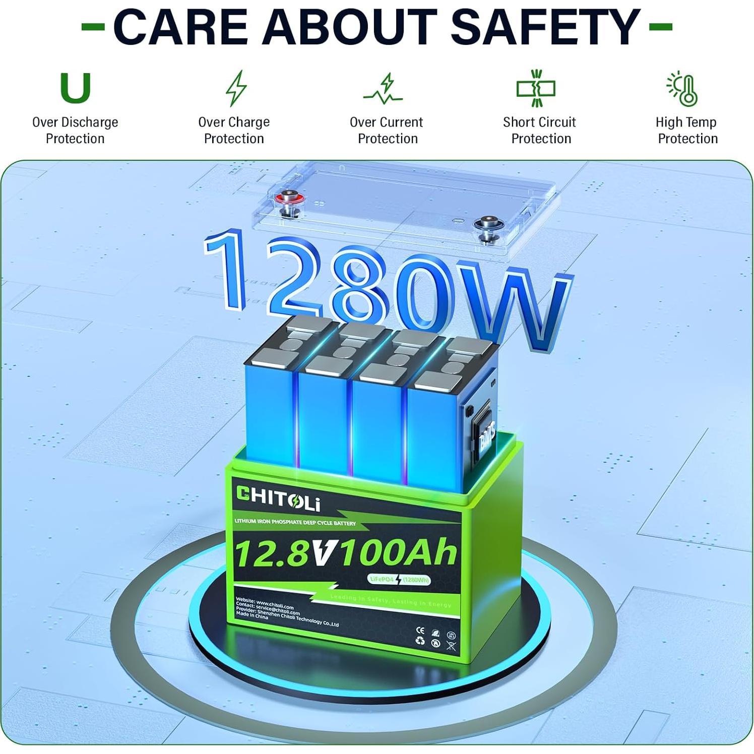 Batería de Litio 12V 100Ah CHITOLI Grupo 24 BMS 100A