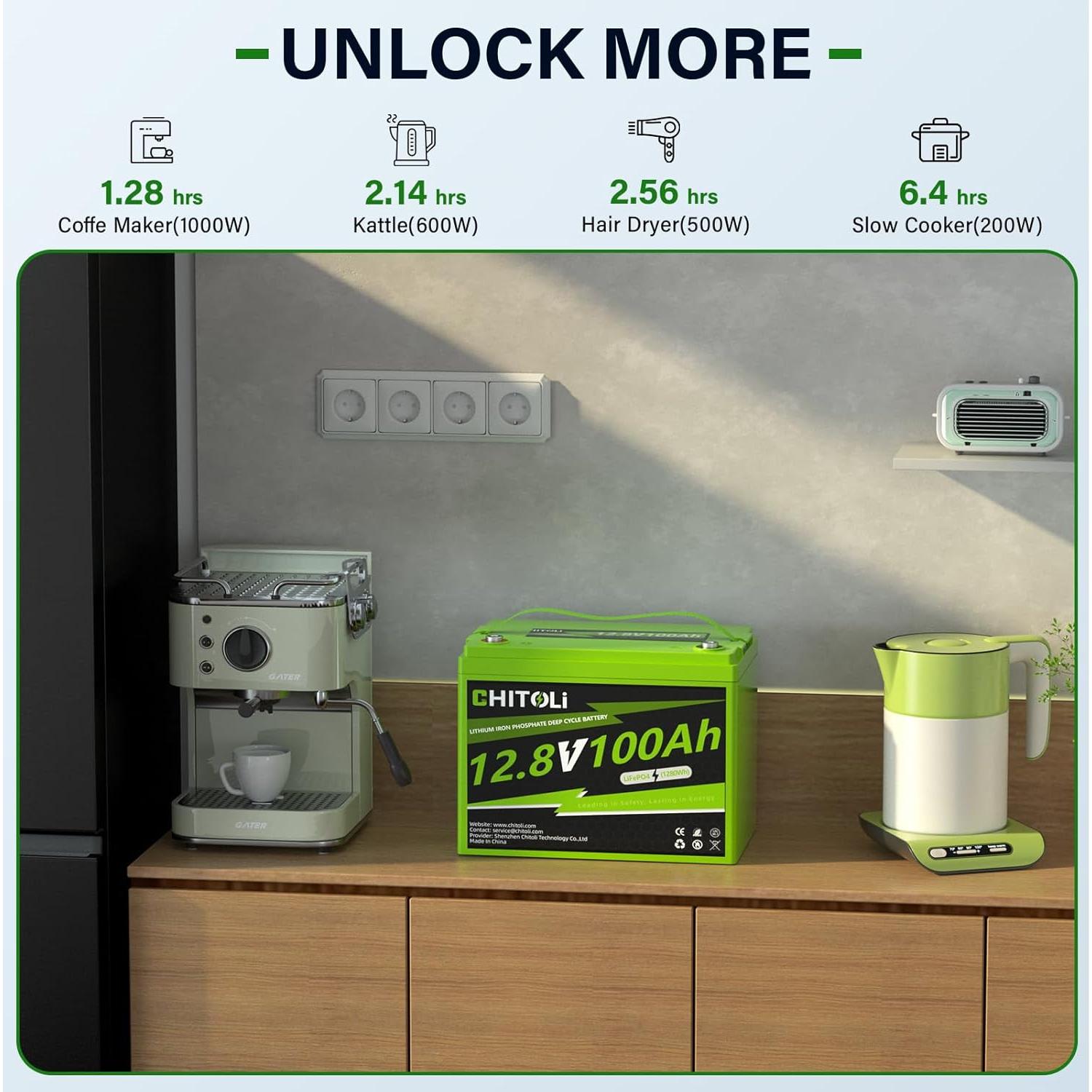 Batería de Litio 12V 100Ah CHITOLI Grupo 24 BMS 100A