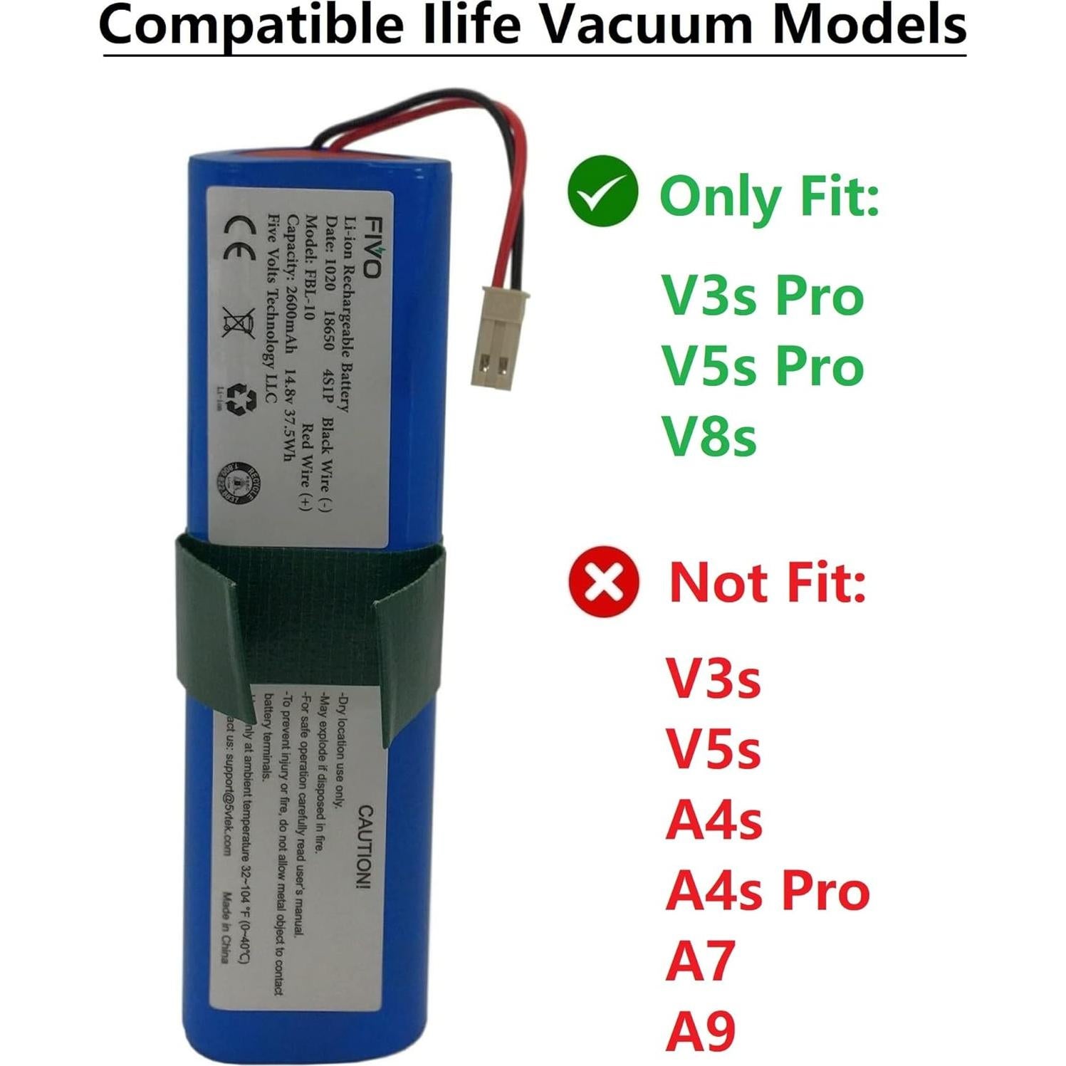 Batería de Reemplazo FIVO para Aspiradoras ILIFE V3s Pro 14.8V 2600mAh