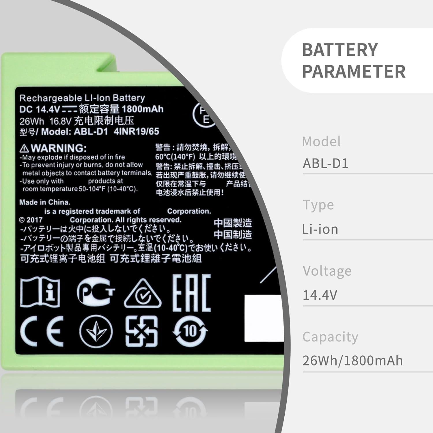 Batería de Reemplazo ABL-D1 para iRobot Roomba i3 i4 i7 i8 14.4V 1800mAh
