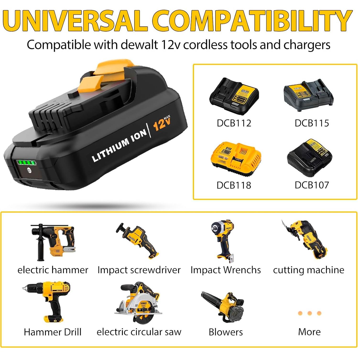 Batería de Litio 4.0Ah 12V Dewalt DCB120 DCB121 DCB123 2-Pack