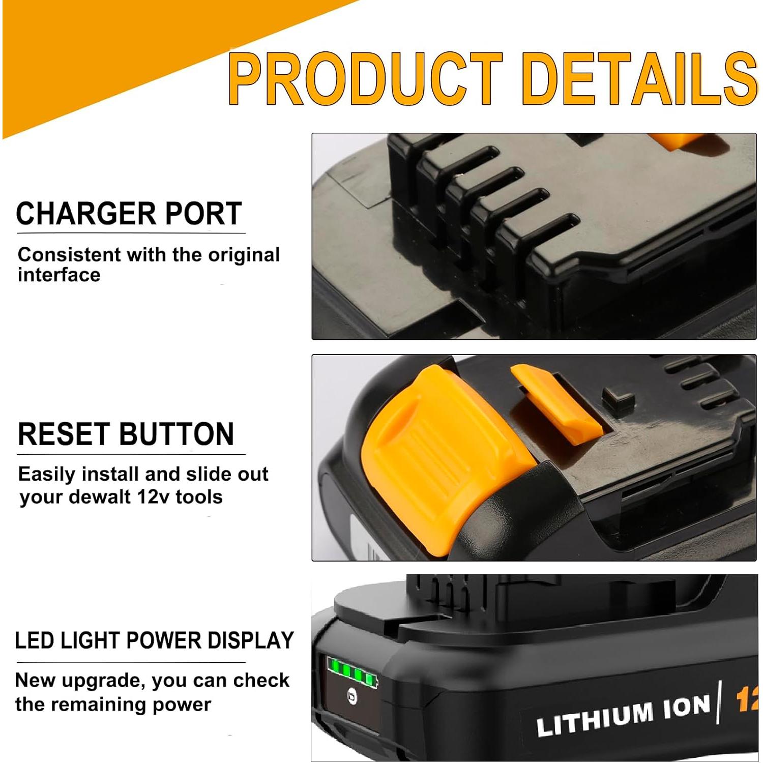 Batería de Litio 4.0Ah 12V Dewalt DCB120 DCB121 DCB123 2-Pack