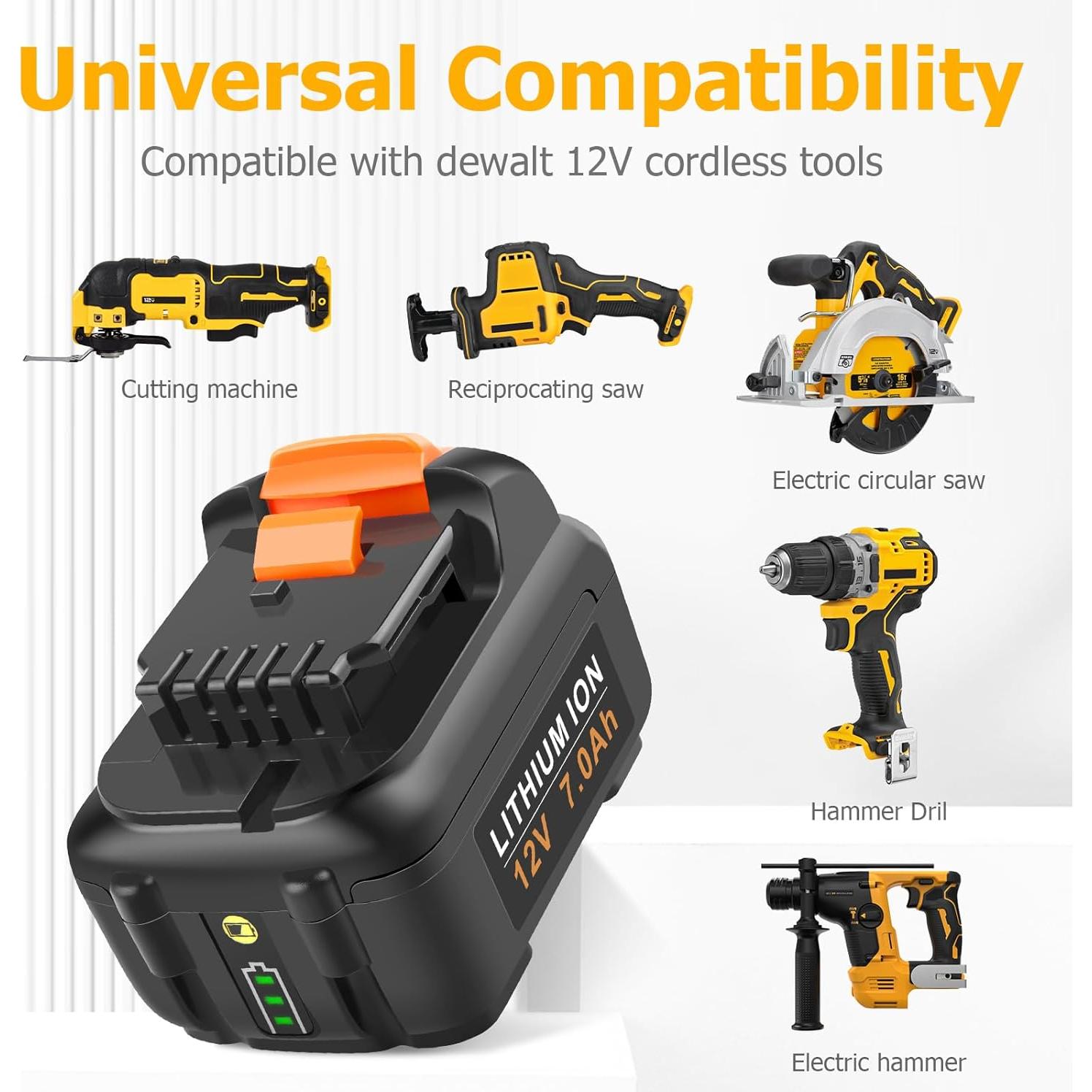 Batería de Litio 12V 7000mAh Reemplazo Dewalt DCB127