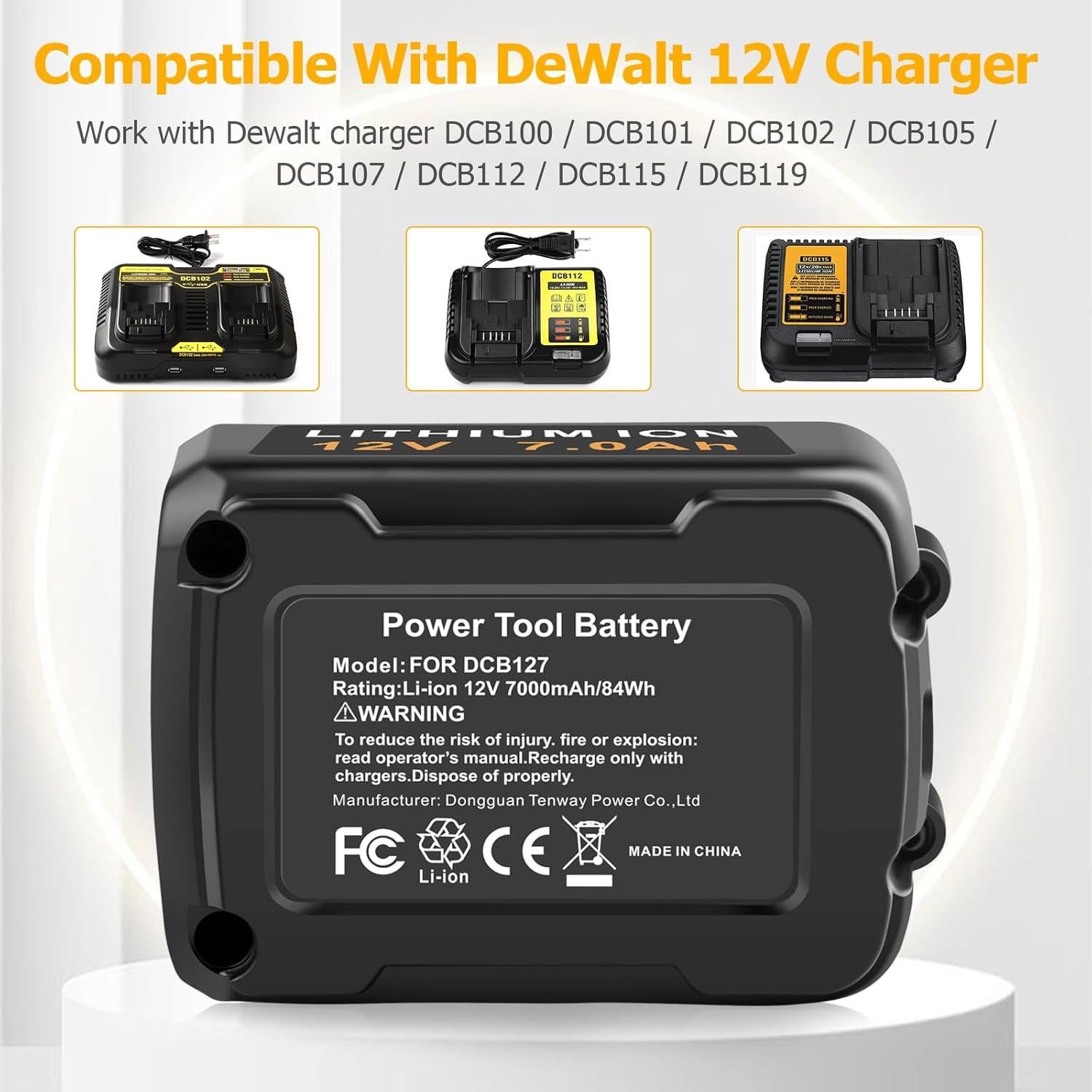 Batería de Litio 12V 7000mAh Reemplazo Dewalt DCB127