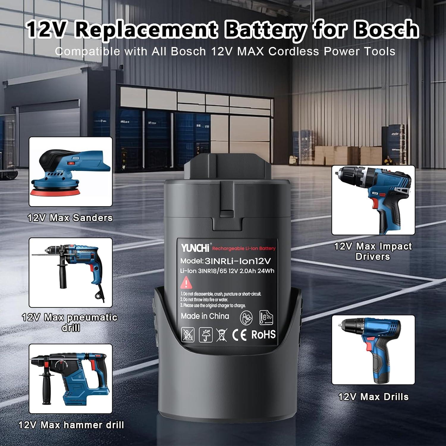 Batería de Reemplazo YUNCHI 12V 2000mAh para Bosch