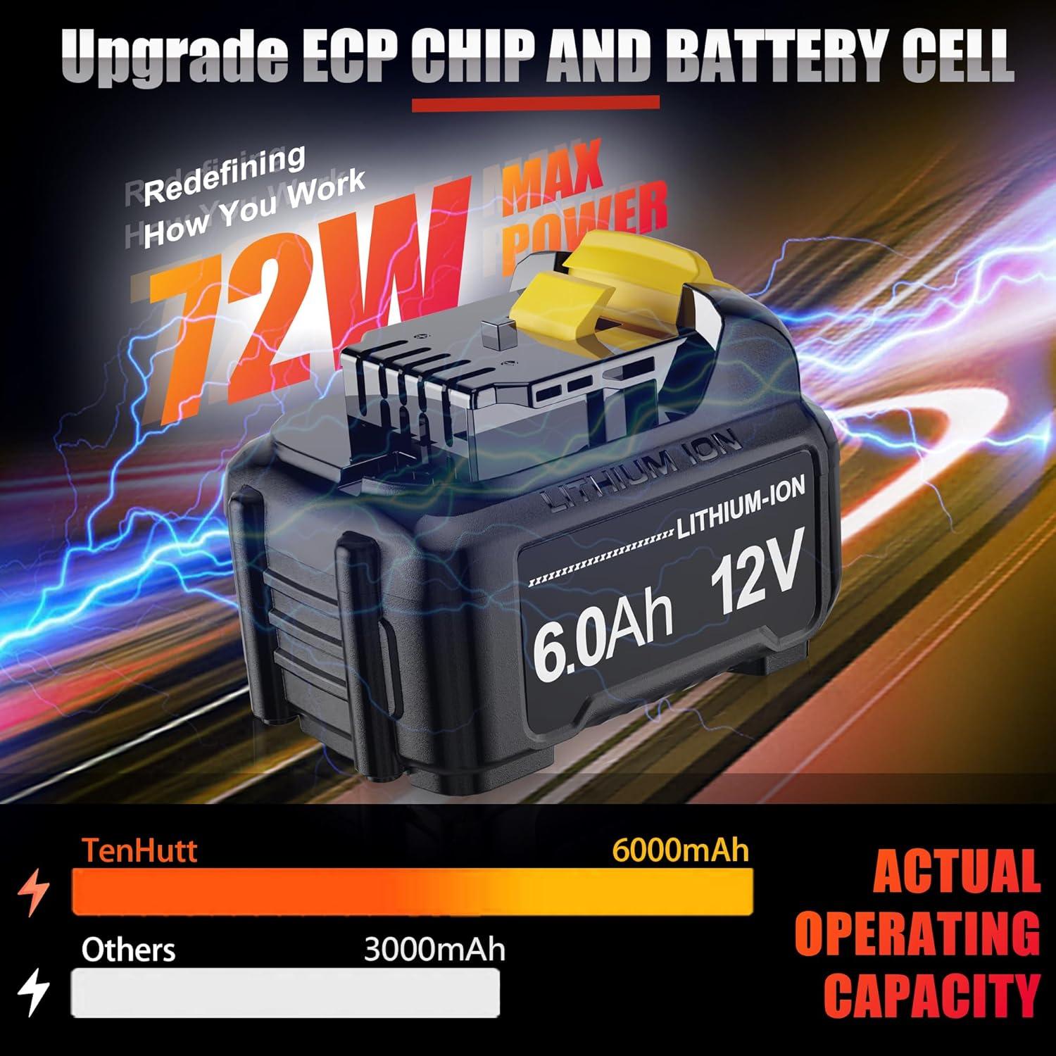 Batería de Reemplazo 12V 6.0Ah TenHutt para Dewalt