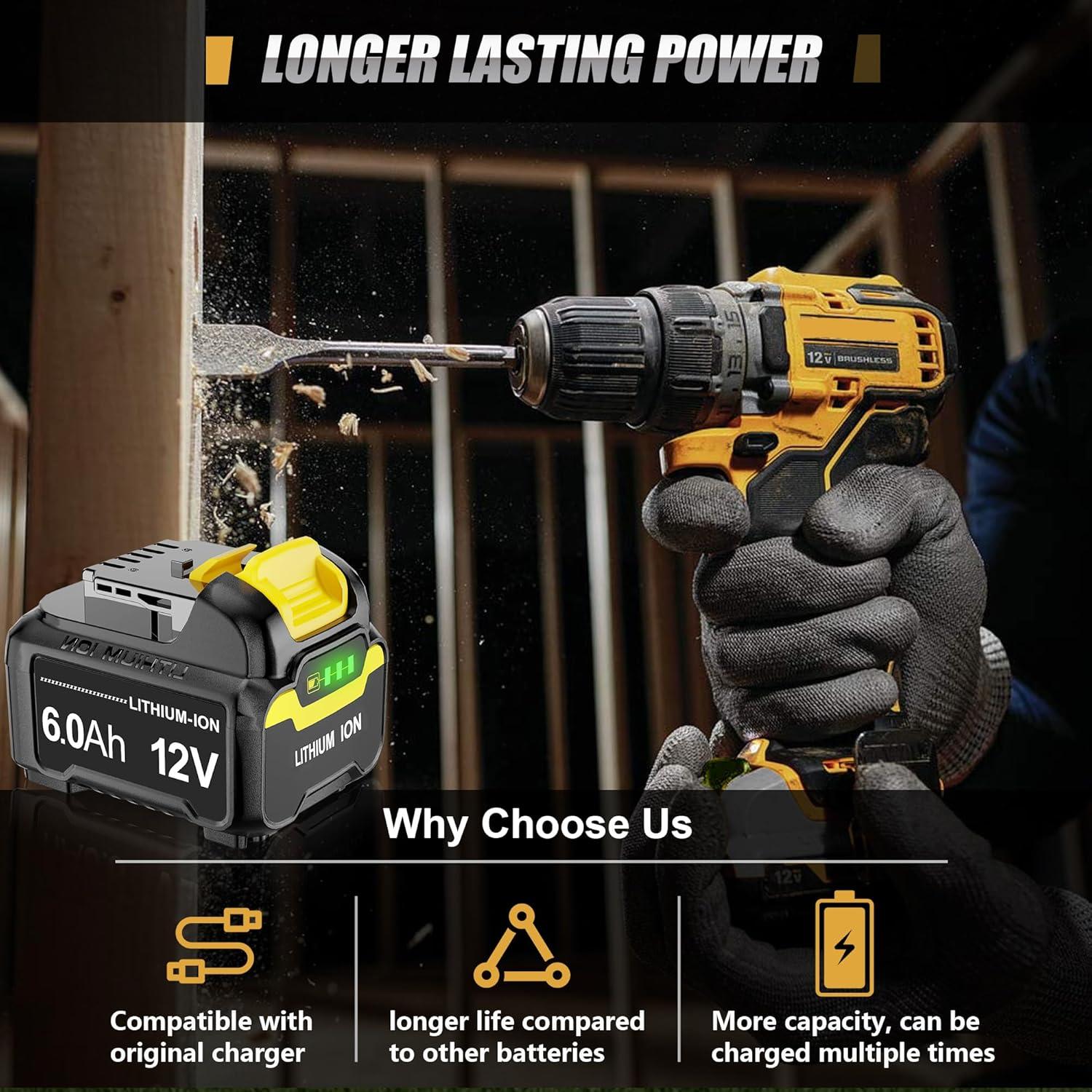 Batería de Reemplazo 12V 6.0Ah TenHutt para Dewalt