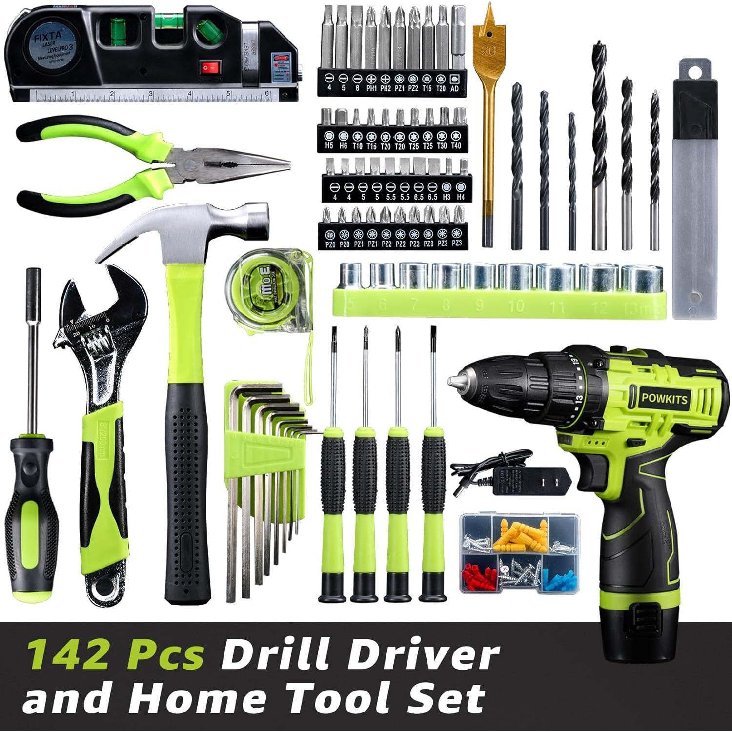Kit de Herramientas de Taladro Inalámbrico POWKITS 12V 142 Piezas