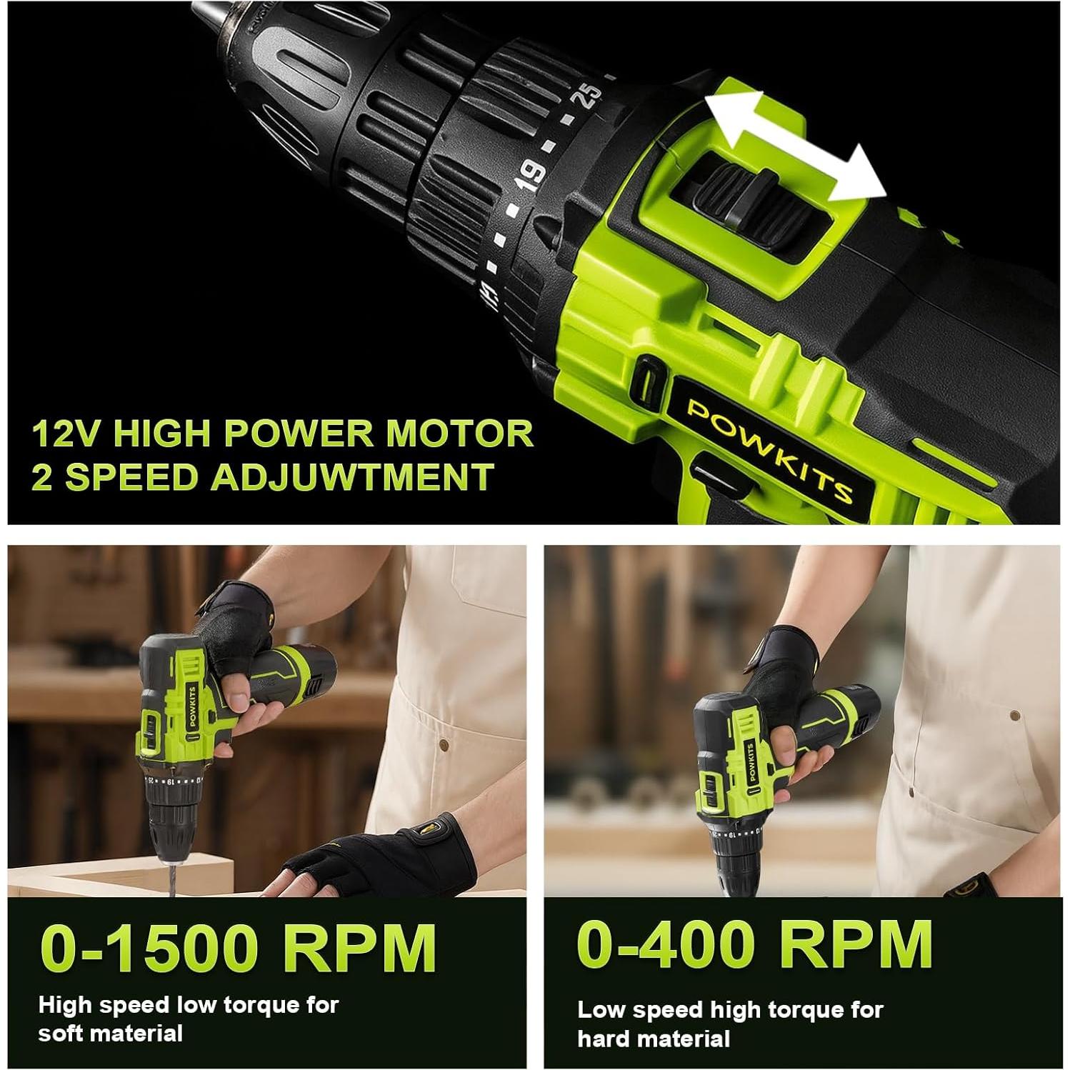 Kit de Herramientas de Taladro Inalámbrico POWKITS 12V 142 Piezas