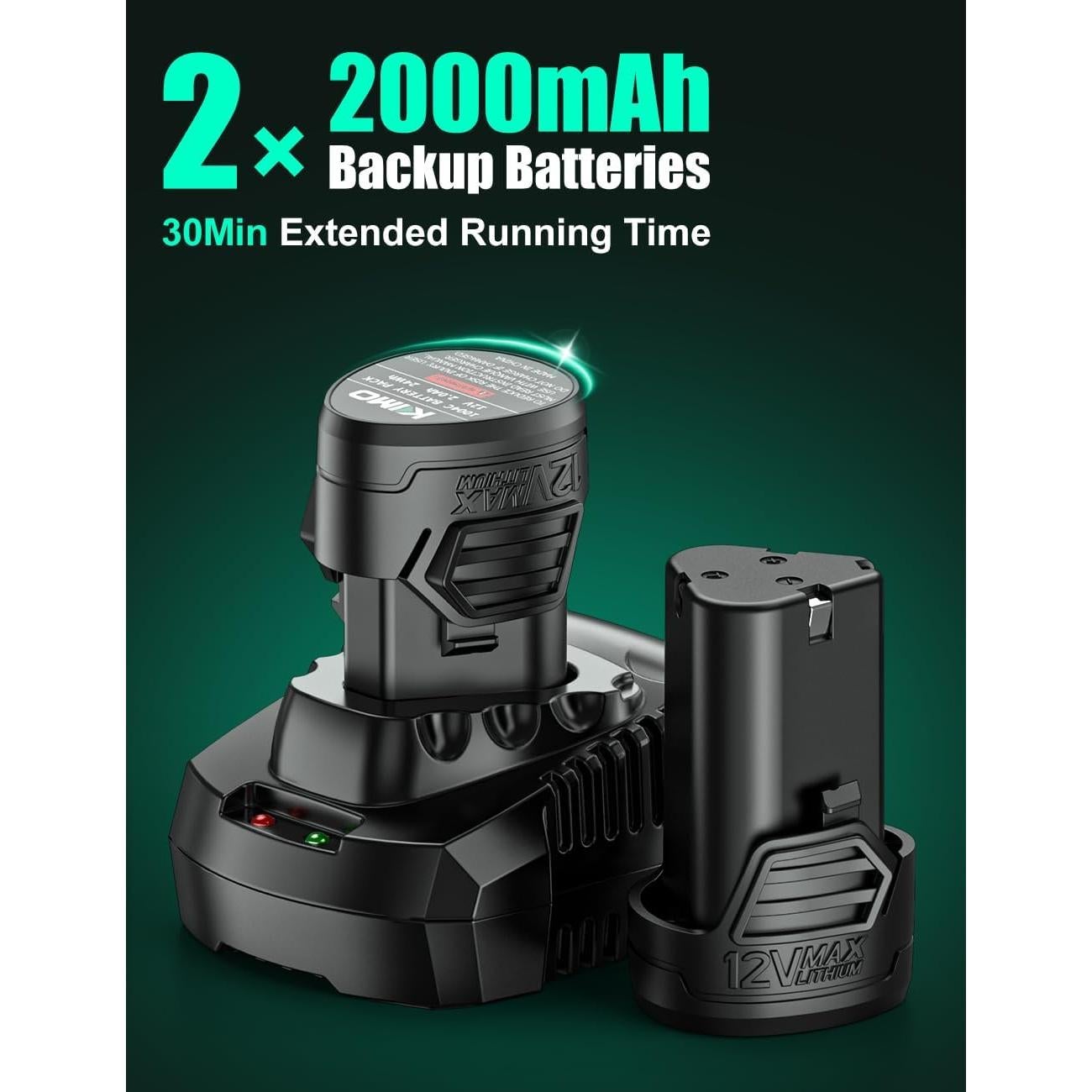 KIMO Batería de Litio-Ion 12V 2.0Ah - Paquete de 2