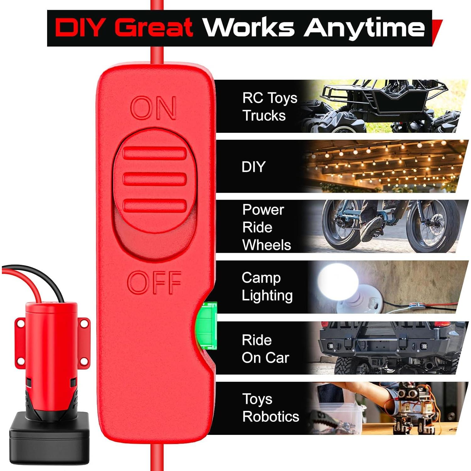 Adaptador de Batería Mejorado Crtbelfy 12V con Fusible y Interruptor