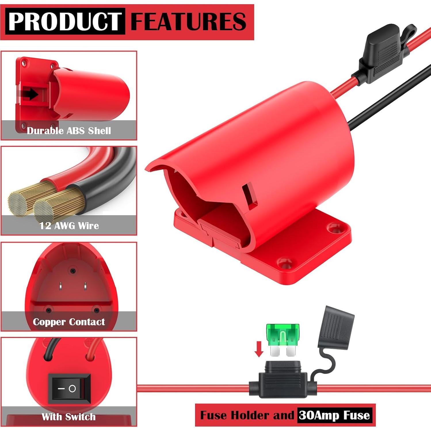 Adaptador de Batería Milwaukee M12 con Fusible y Cable 12AWG