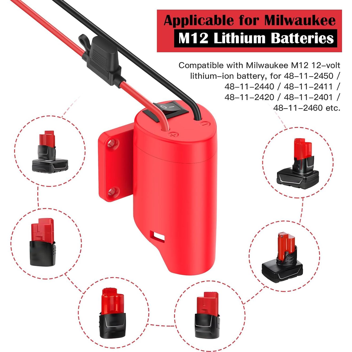 Adaptador de Batería Milwaukee M12 con Fusible y Cable 12AWG