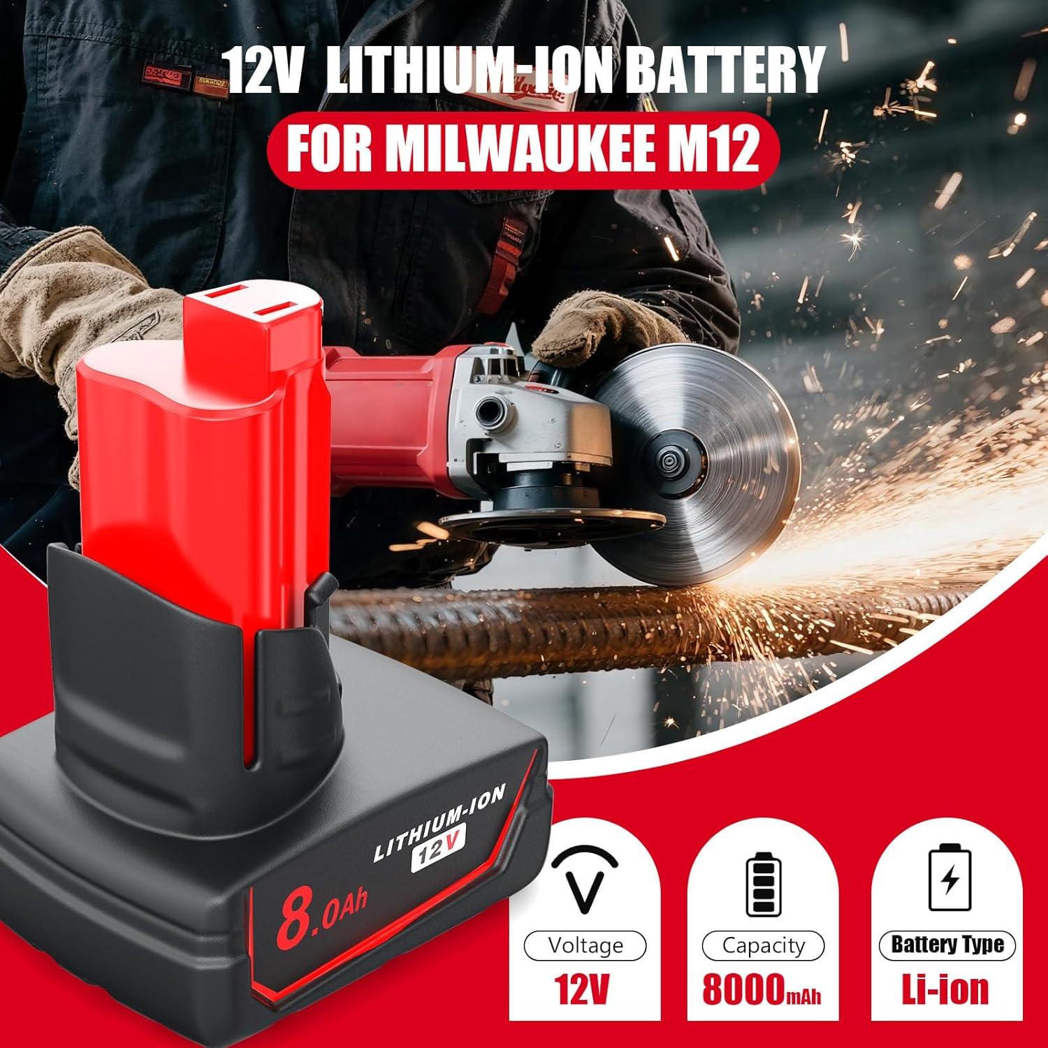 Batería de Reemplazo 12V 8.0Ah YPLFanHand para Milwaukee M12