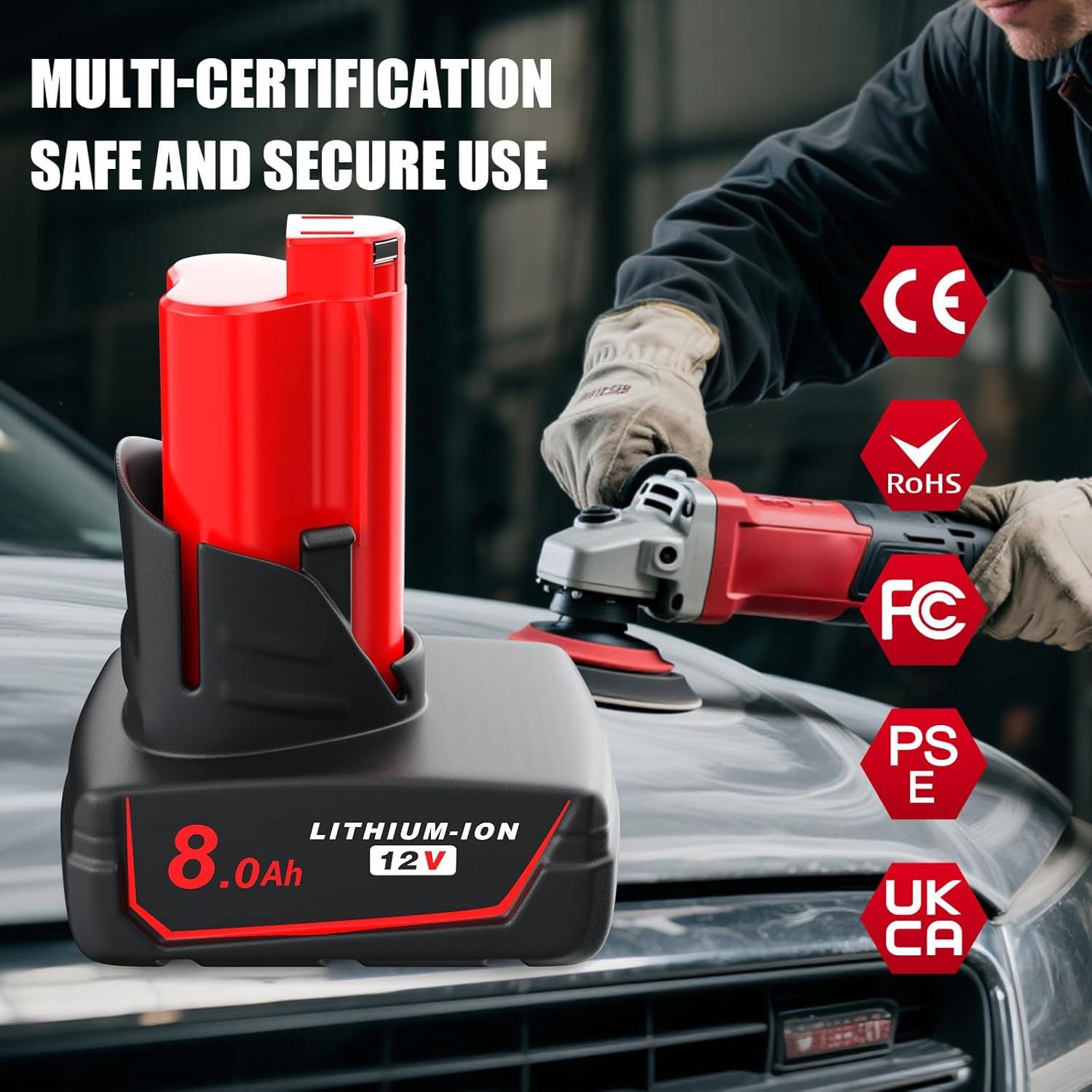 Batería de Reemplazo 12V 8.0Ah YPLFanHand para Milwaukee M12