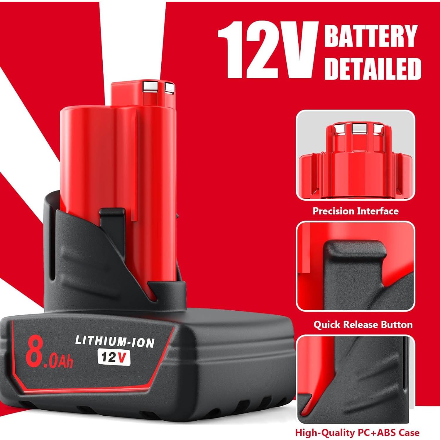 Batería de Reemplazo 12V 8.0Ah YPLFanHand para Milwaukee M12