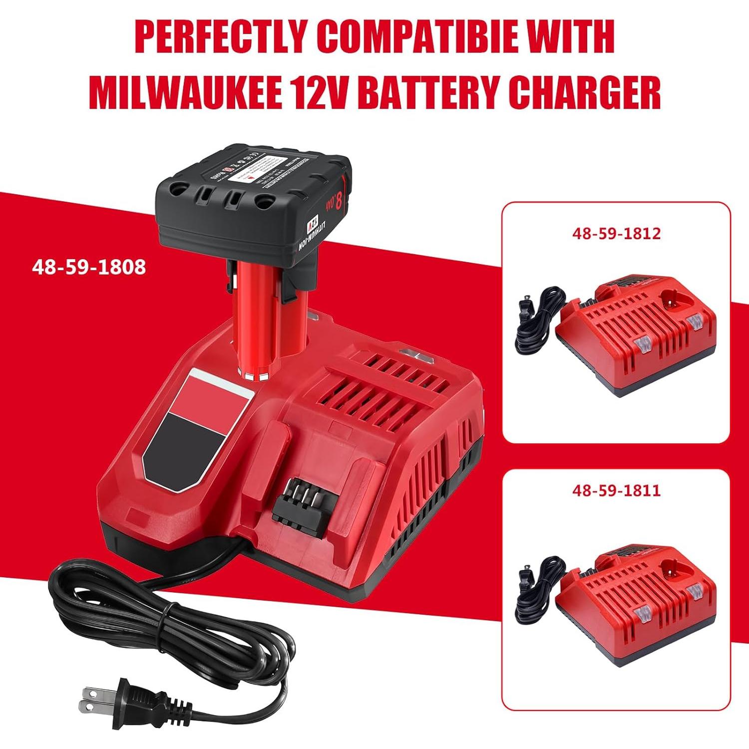 Batería de Reemplazo 12V 8.0Ah YPLFanHand para Milwaukee M12