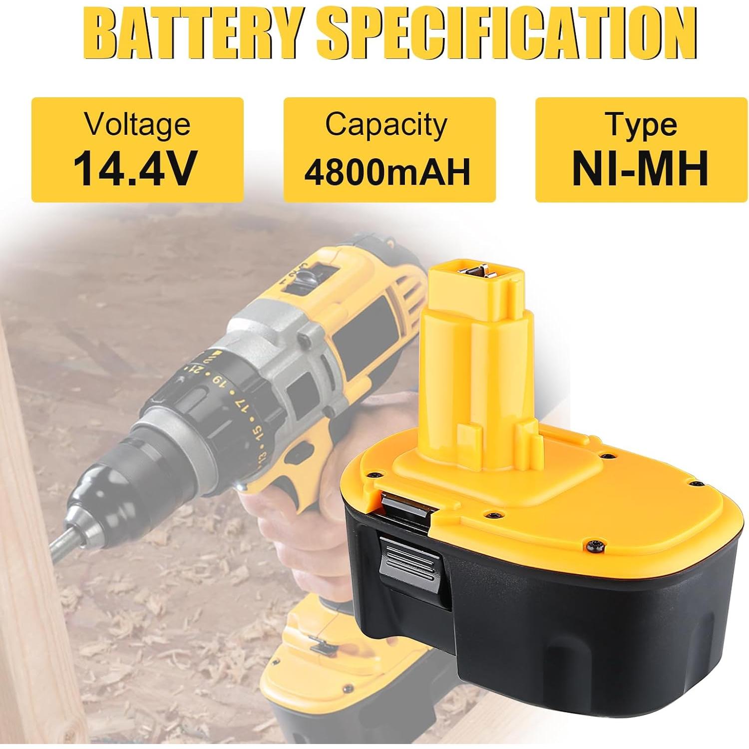 Batería de Reemplazo Ni-Mh 4.8Ah Dewalt 14.4V - 2 Paquete
