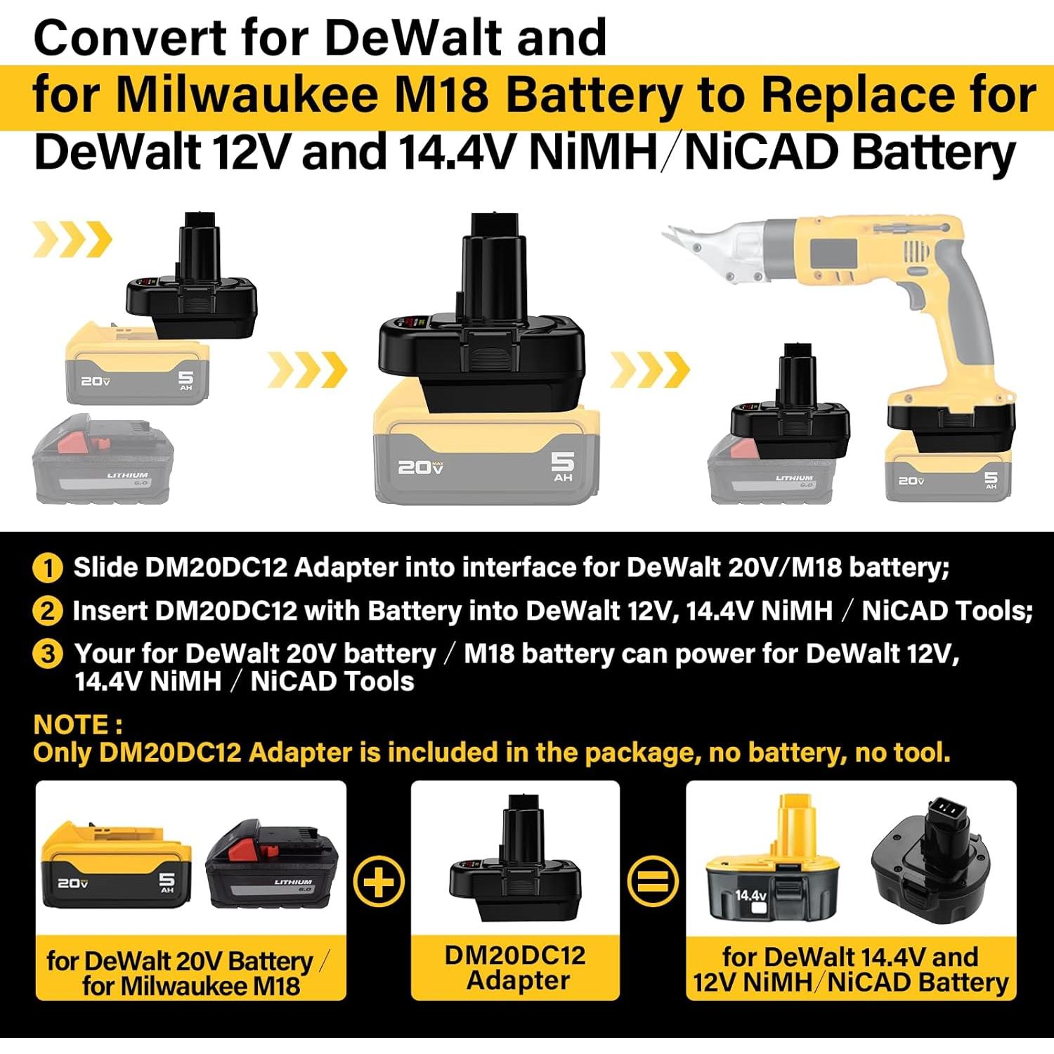 Adaptador de Batería UNIKI para DeWalt y Milwaukee 12V/14.4V