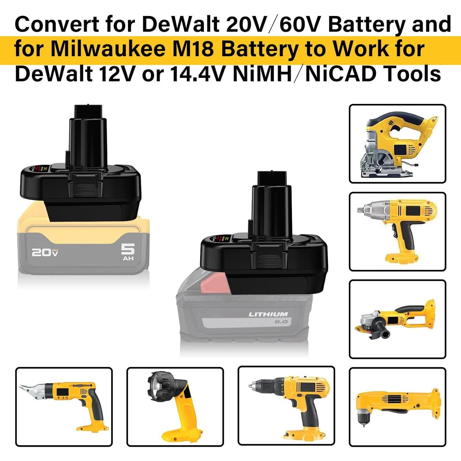 Adaptador de Batería UNIKI para DeWalt y Milwaukee 12V/14.4V