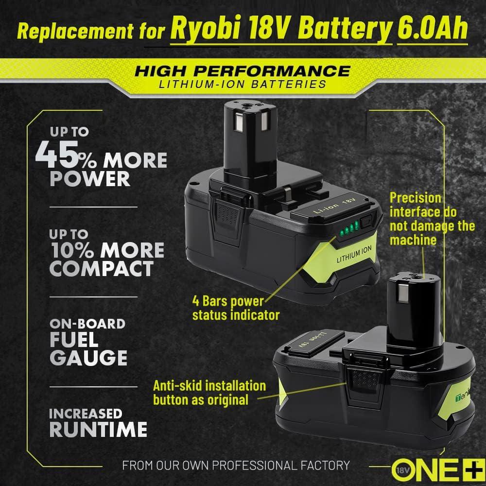 Batería de Litio 6.0Ah TenHutt para Ryobi 18V ONE+ - 2 Paquetes