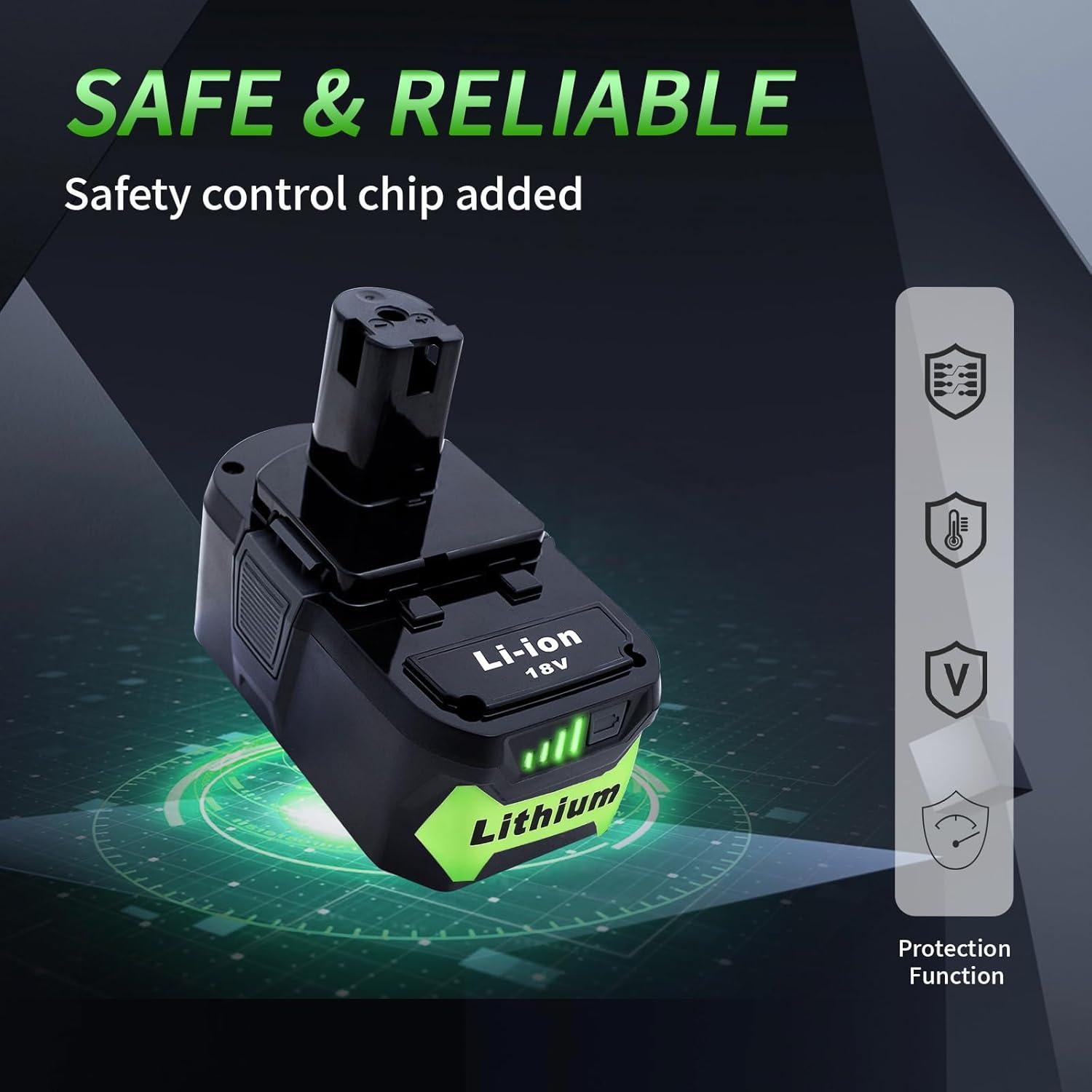 2 Baterías de Litio 18V 6000mAh Ryobi P108 Reemplazo