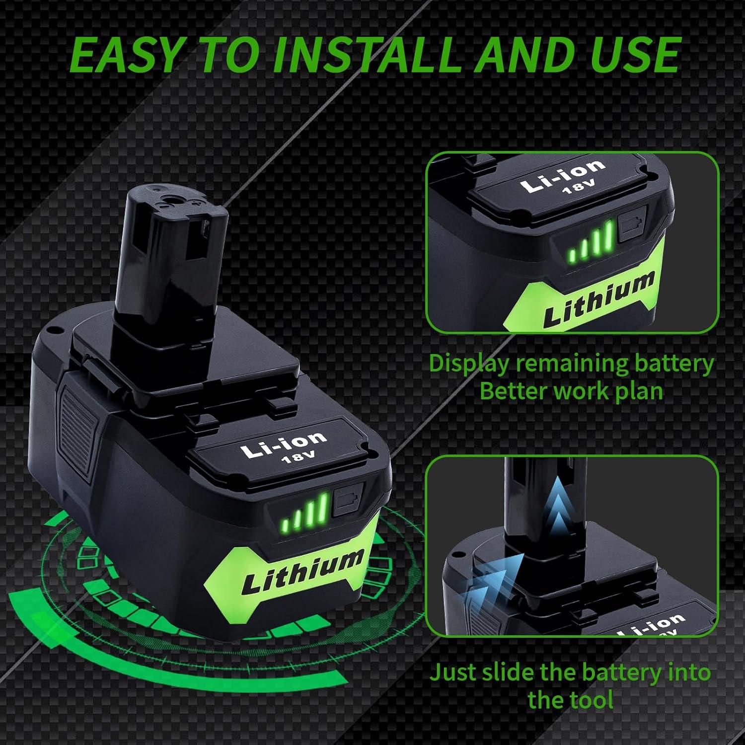 2 Baterías de Litio 18V 6000mAh Ryobi P108 Reemplazo