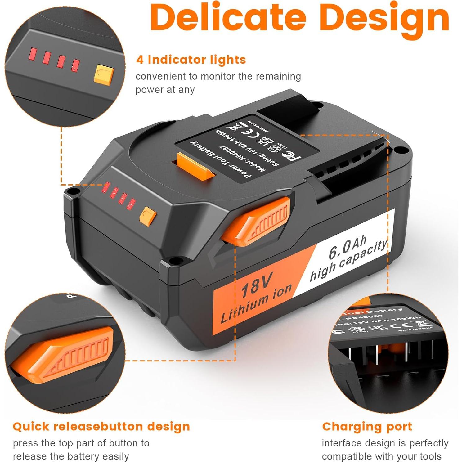 Batería de Litio 18V 6.0Ah Ridgid + Cargador Rápido