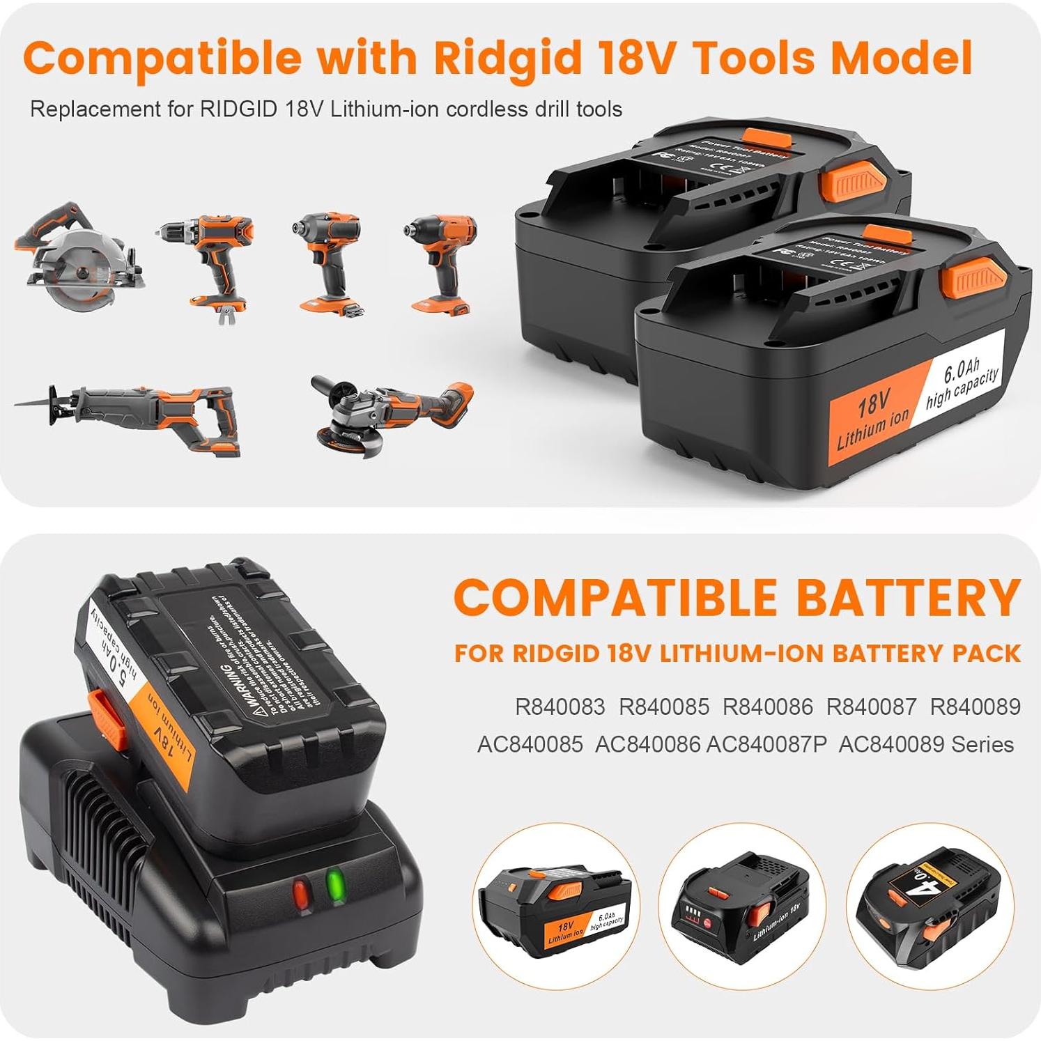 Batería de Litio 18V 6.0Ah Ridgid + Cargador Rápido