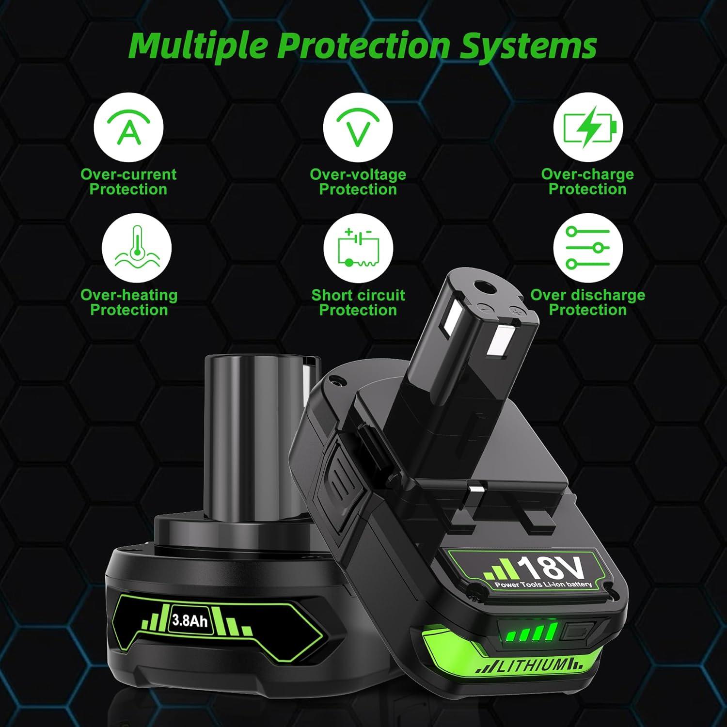 2 Baterías de Litio 18V Bonacell P107 para Ryobi ONE+