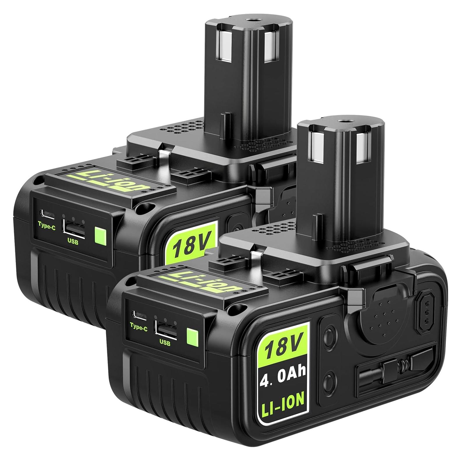 Batería de Reemplazo Abeden 18V Ryobi 2 Paquetes USB 4000mAh