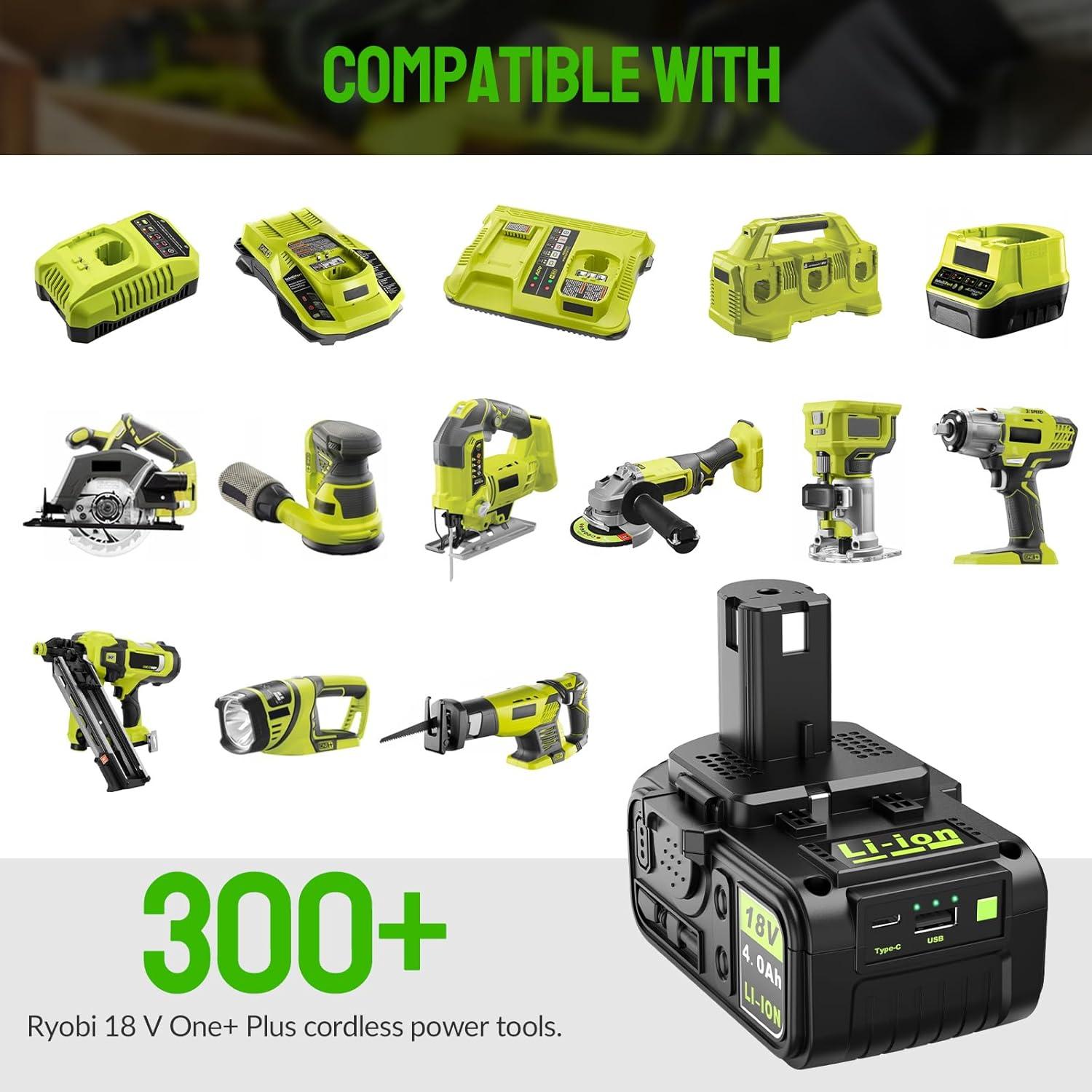 Batería de Reemplazo Abeden 18V Ryobi 2 Paquetes USB 4000mAh