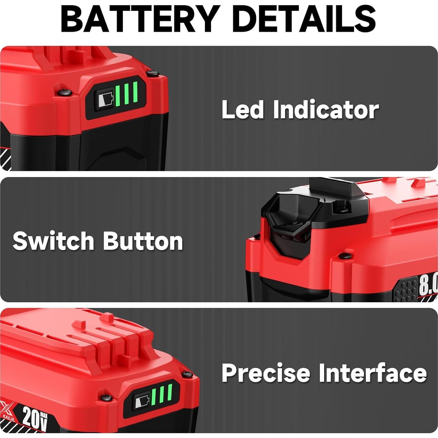 Paquete de 2 Baterías de Litio 20V 8.0Ah Kaejil para Craftsman