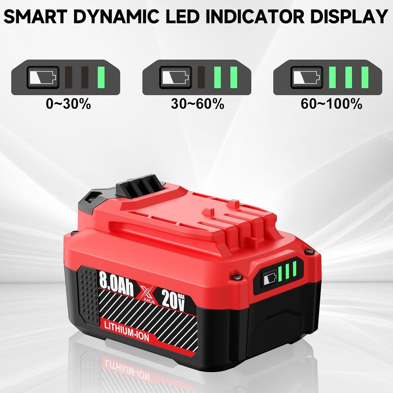 Paquete de 2 Baterías de Litio 20V 8.0Ah Kaejil para Craftsman