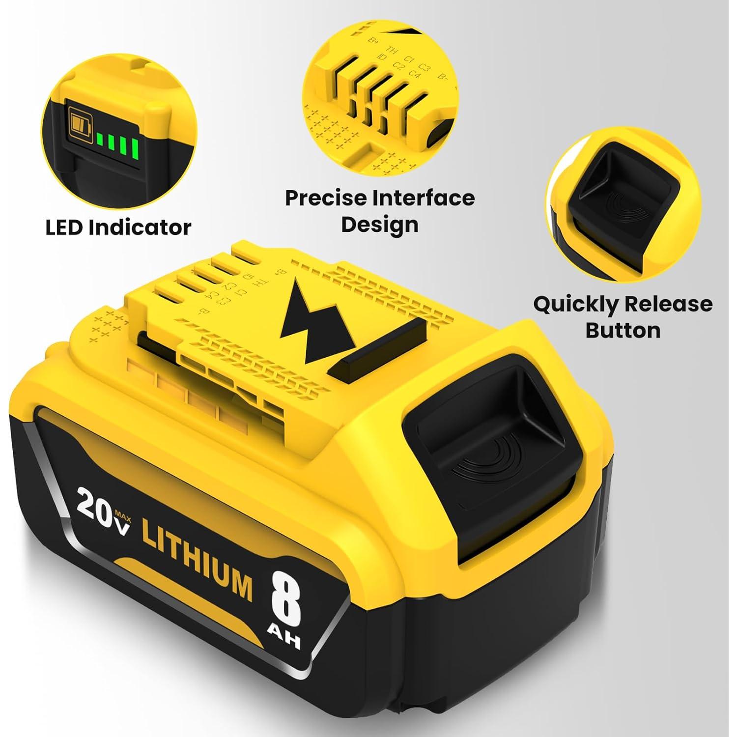Paquete de 4 Baterías de Reemplazo 8000mAh Dewalt 20V Max