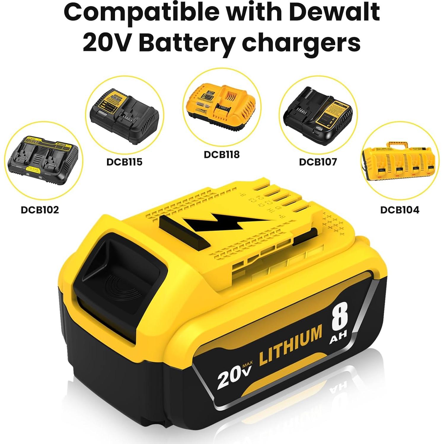 Paquete de 4 Baterías de Reemplazo 8000mAh Dewalt 20V Max