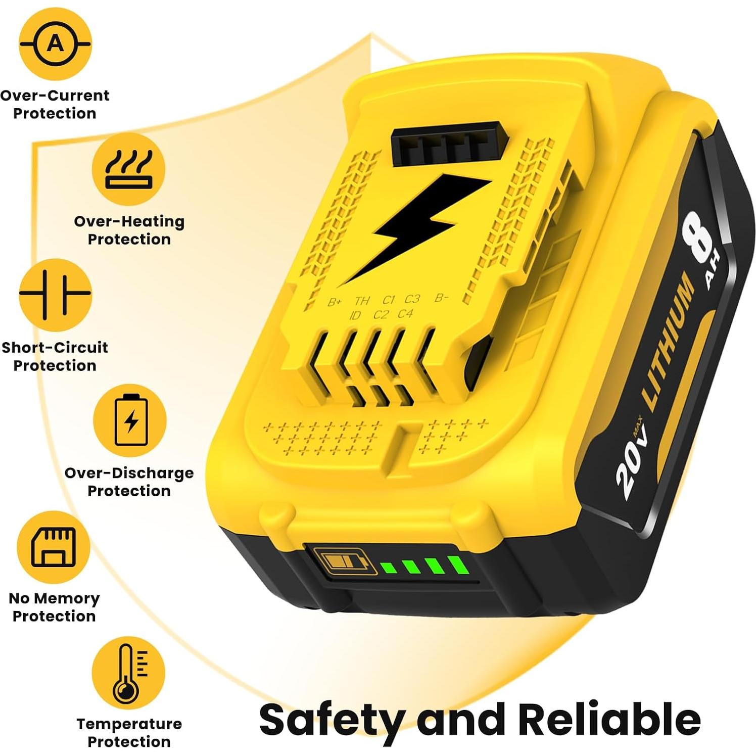 Paquete de 4 Baterías de Reemplazo 8000mAh Dewalt 20V Max